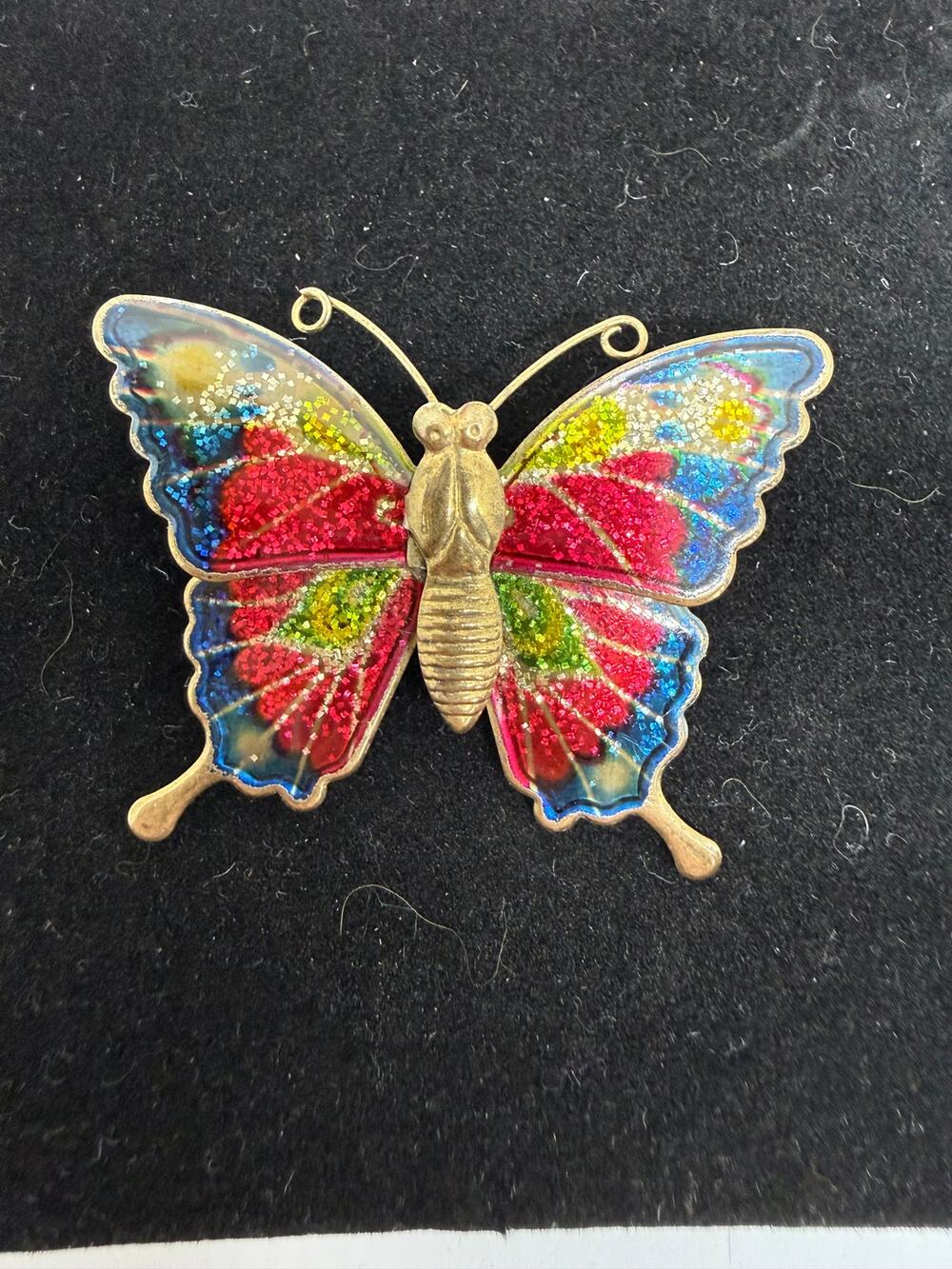 VINTAGE Colorful Enamel Butterfly Brooch Iridescent Statement Jewelry Lapel Pin